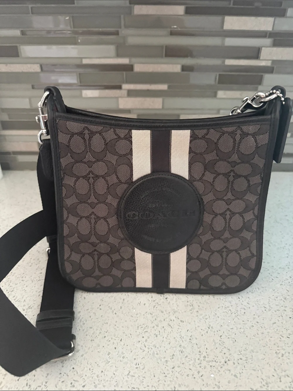 Coach Signature Crossbody in Black and Ivory Stripe